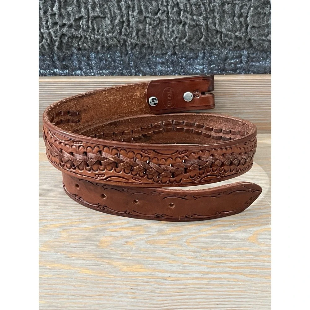 New Vintage Genuine Leather Hand Tooled‎ Braided Western Belt sz 32